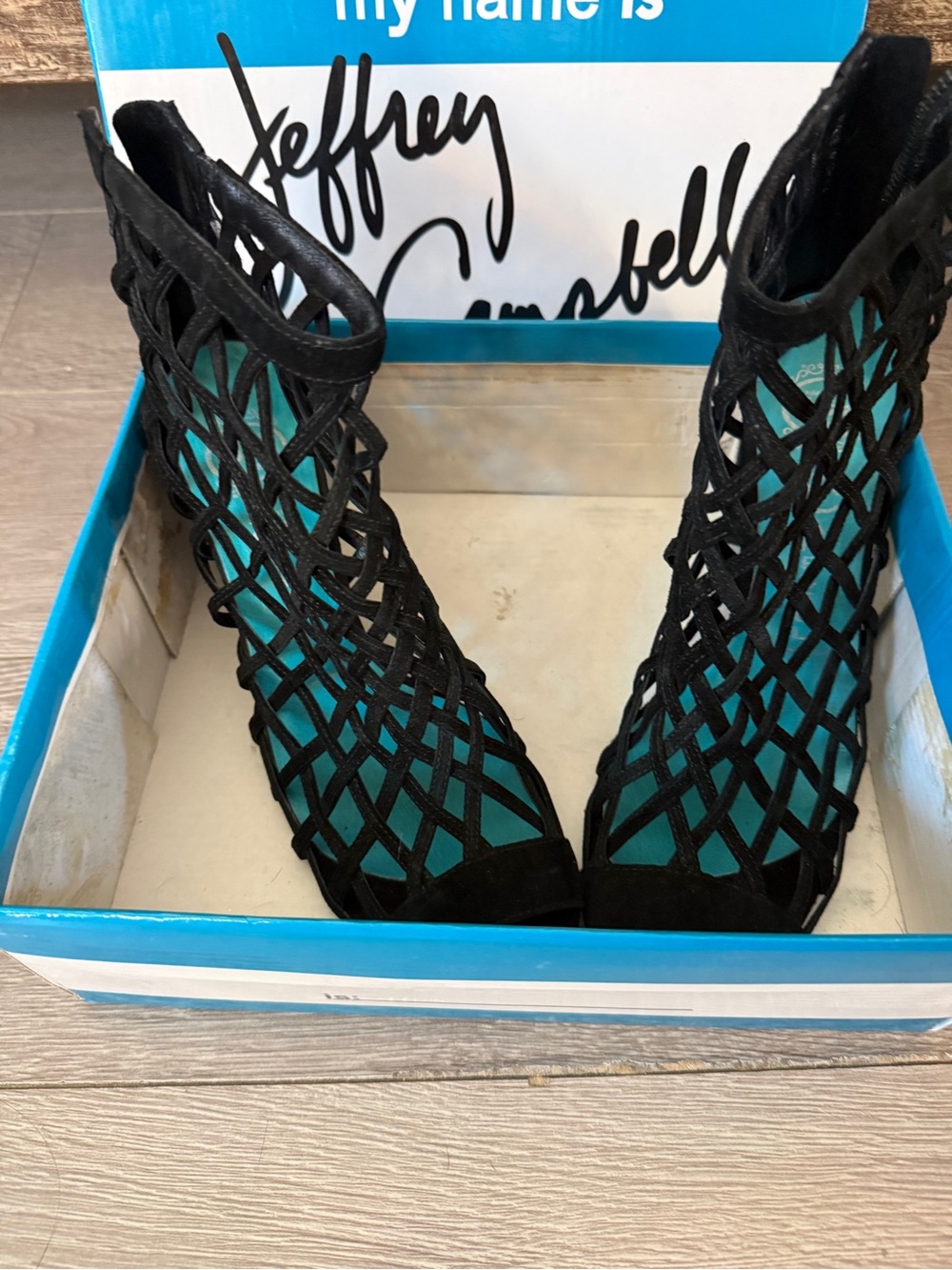 Jeffrey Campbell Black Lattice Open-Toe High-Heel Sandals
